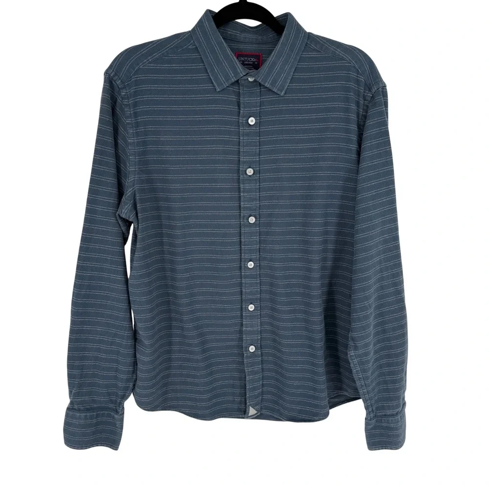 UNTUCKit Palmer Button Down Shirt Mens Medium Blue‎ Striped Jersey Cotton
